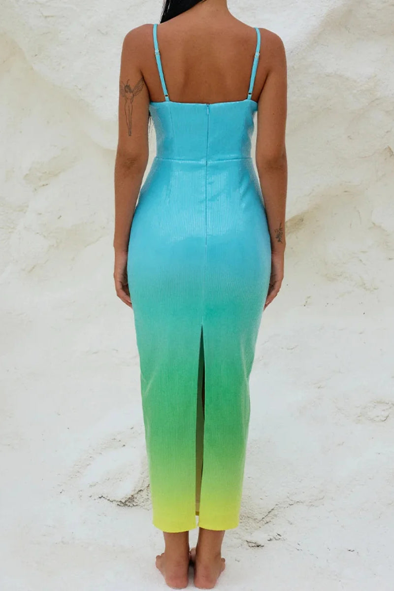 Sequin Ombre Sweetheart Spaghetti Strap Starfish Bodycon Maxi Dress - View 7