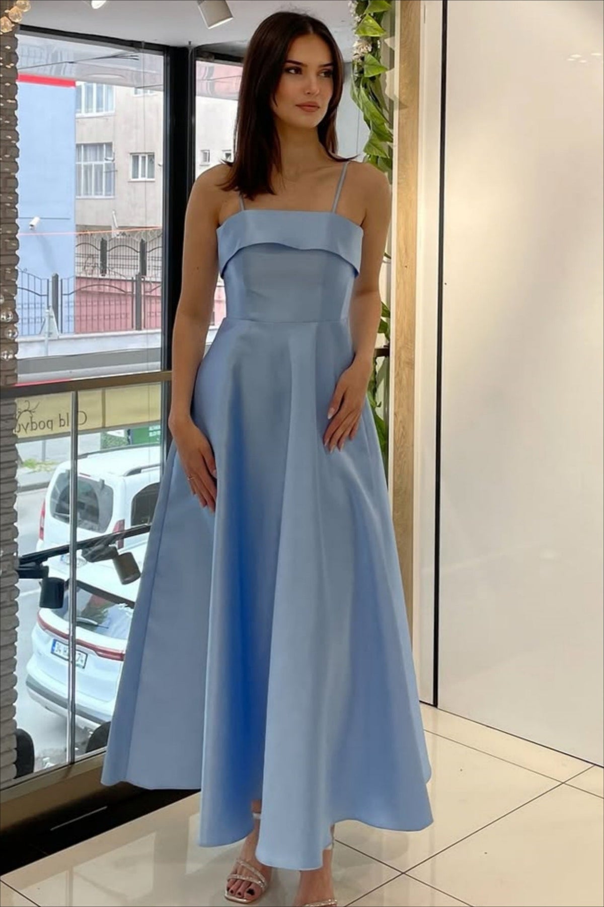 Spaghetti Strap Fit and Flare A-Line Midi Dress - View 6