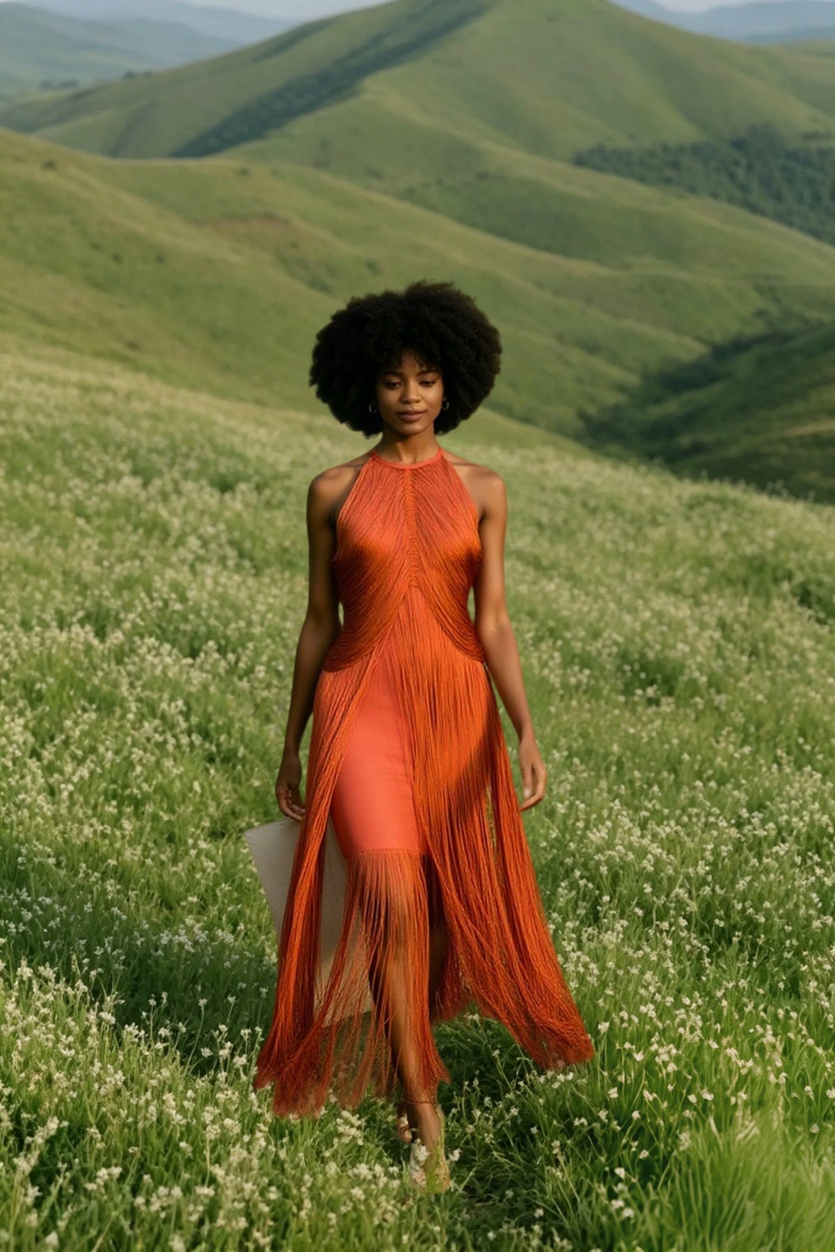Halter Neck Draped Fringe Maxi Dress 3