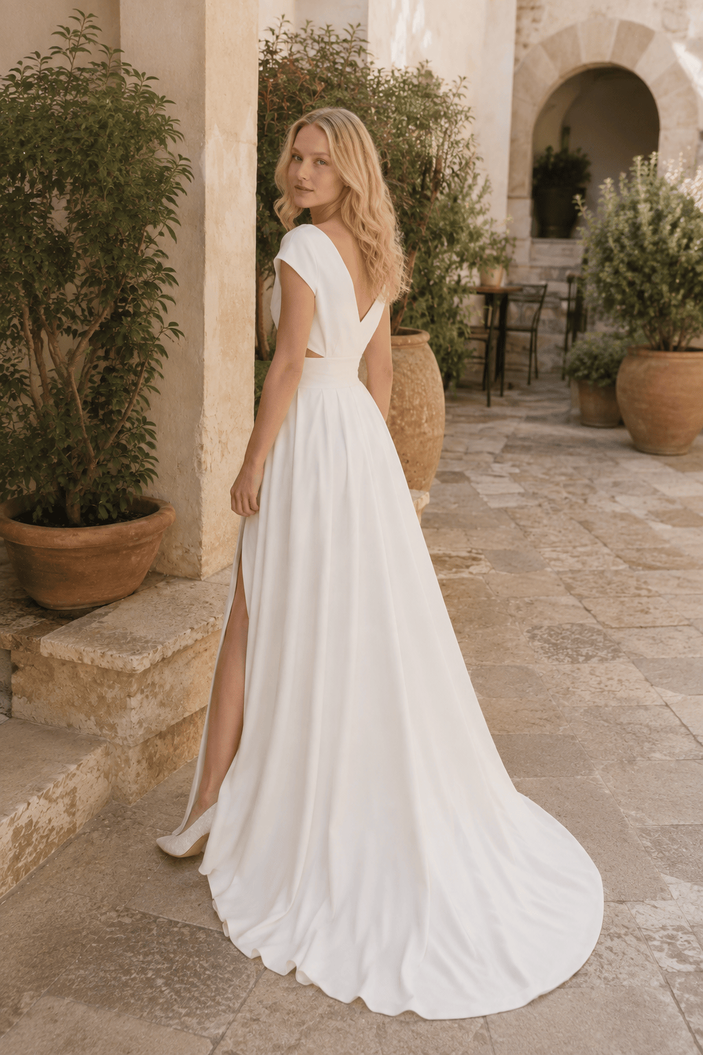 High-Waist Deep V-Neck Dress