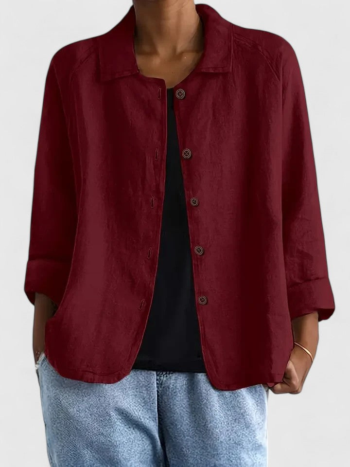 Collared Long Sleeve Button Front Linen Look Shirt 9