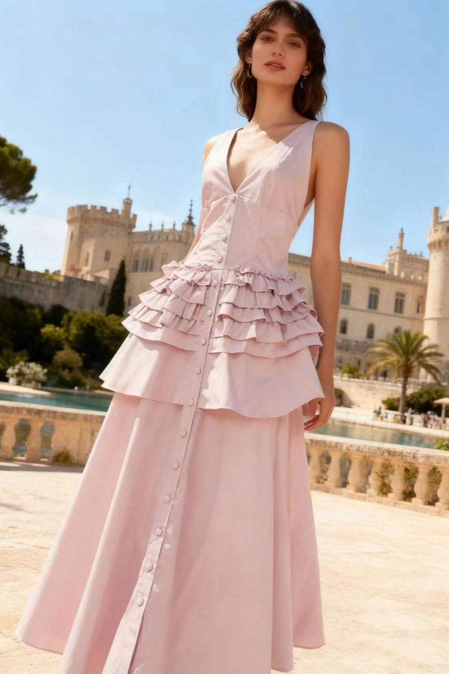 Deep V-Neck Sleeveless Corset Tiered Fit and Flare Midi Dress - View 13