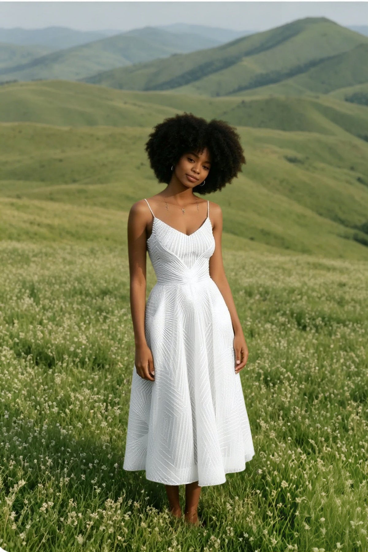 Glitter Spaghetti Strap V-Neck Fit and Flare Midi Dress - View 6