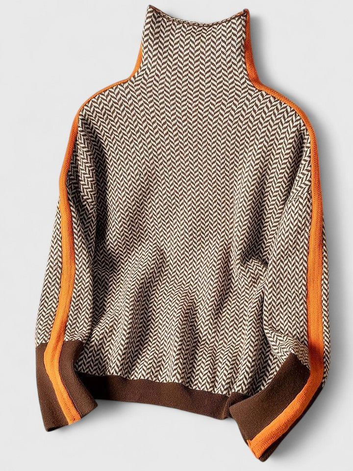 Chevron Print Turtleneck Drop Shoulder Sweater 4