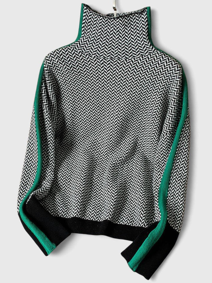 Chevron Print Turtleneck Drop Shoulder Sweater 6