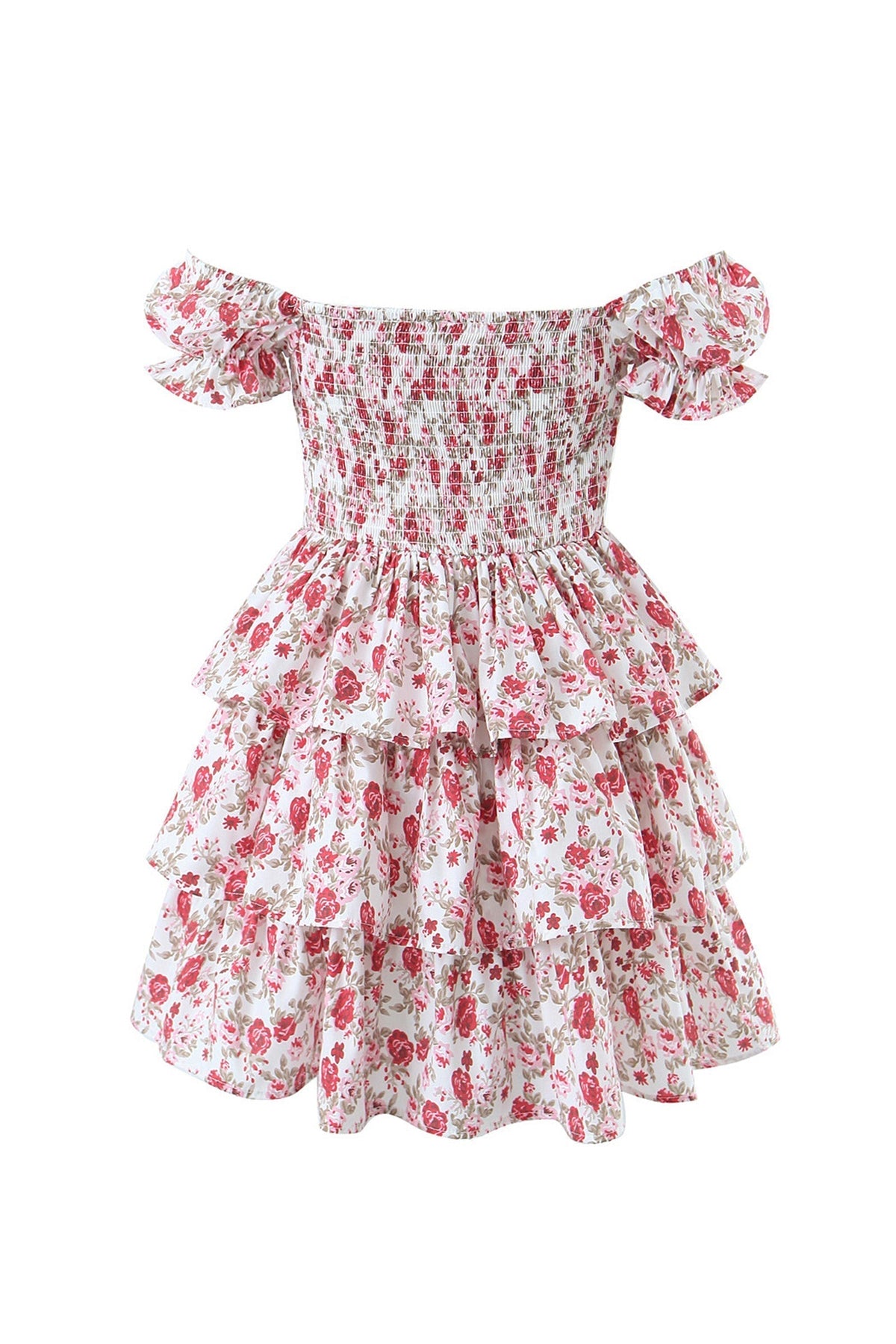 Floral Off Shoulder Sweetheart Bustier Tiered Ruffle Mini Dress - View 5