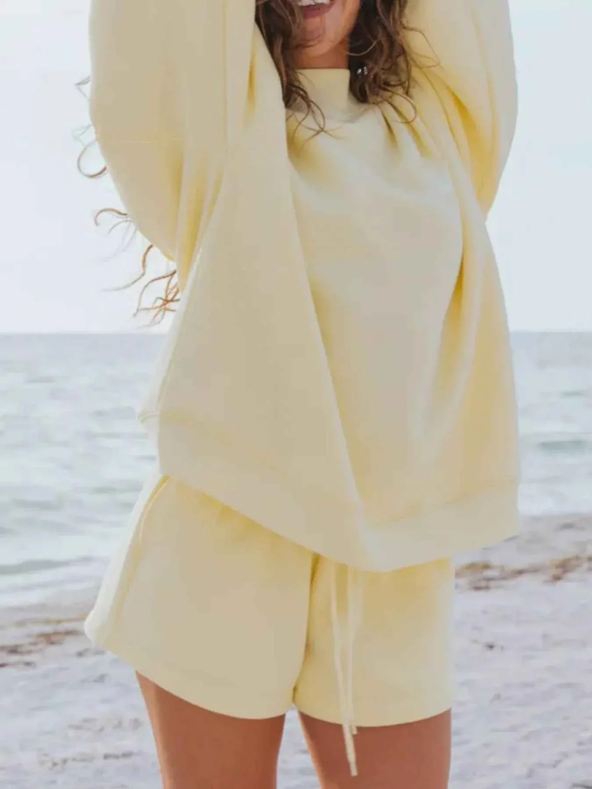 Relaxed Fit Round Neck Sweatshirt and Shorts Set