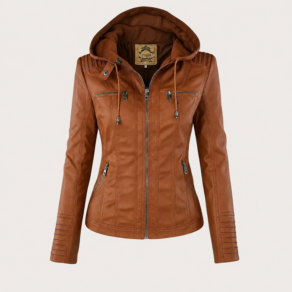 Hooded Zip Front Faux Leather Moto Jacket 4