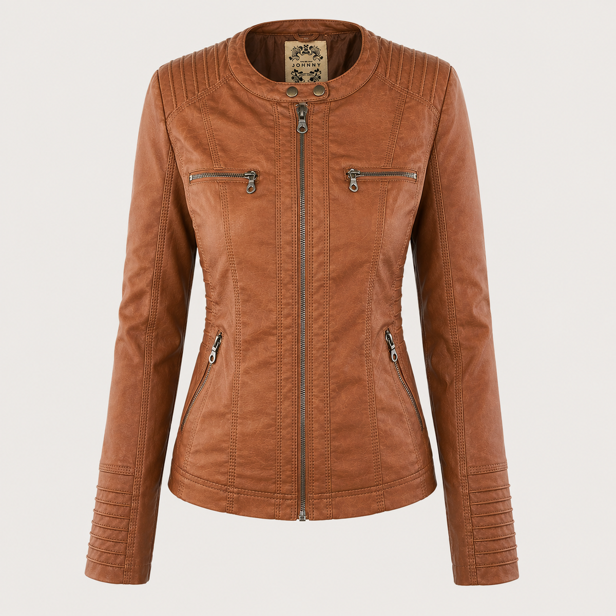 Hooded Zip Front Faux Leather Moto Jacket 7