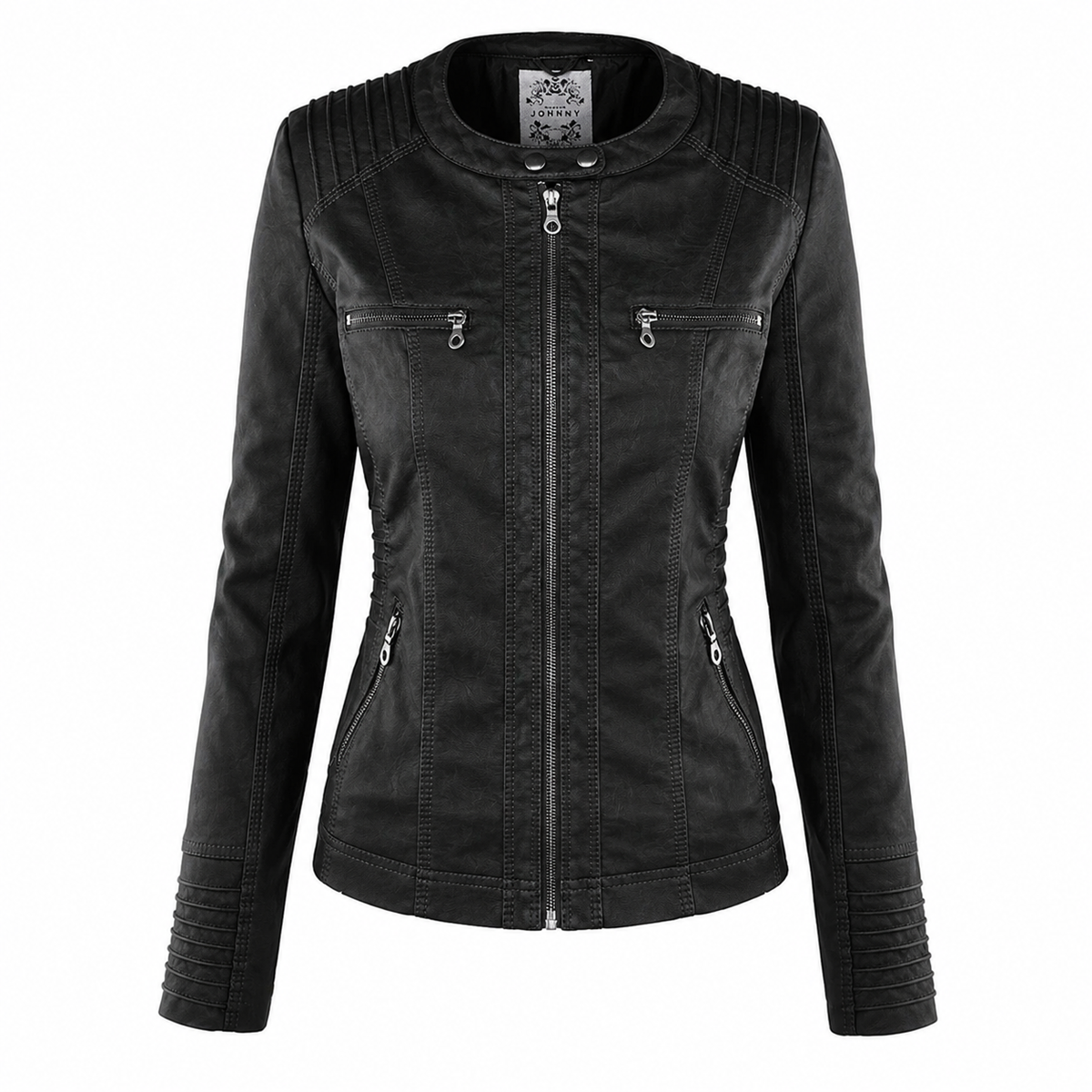 Hooded Zip Front Faux Leather Moto Jacket 9