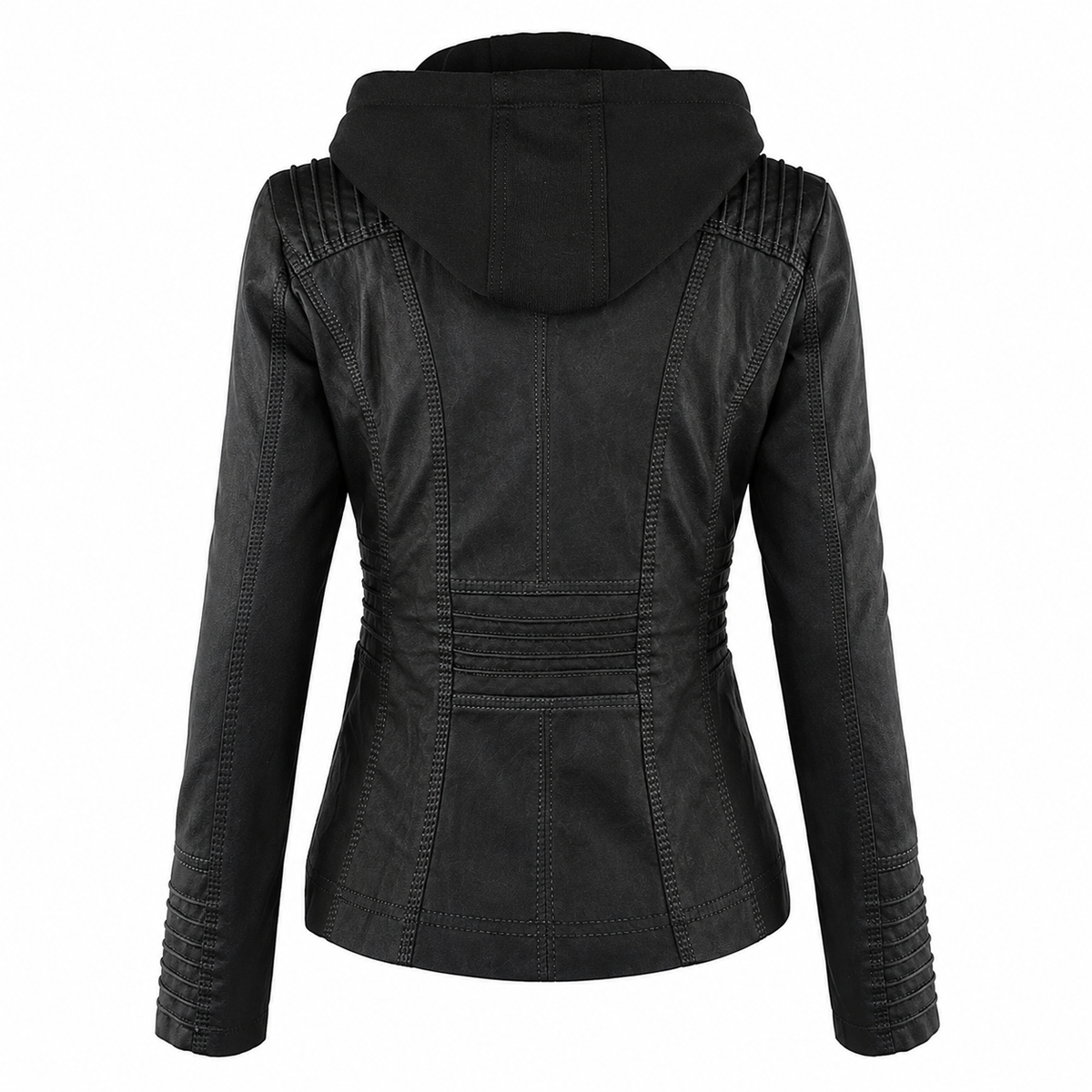 Hooded Zip Front Faux Leather Moto Jacket 10
