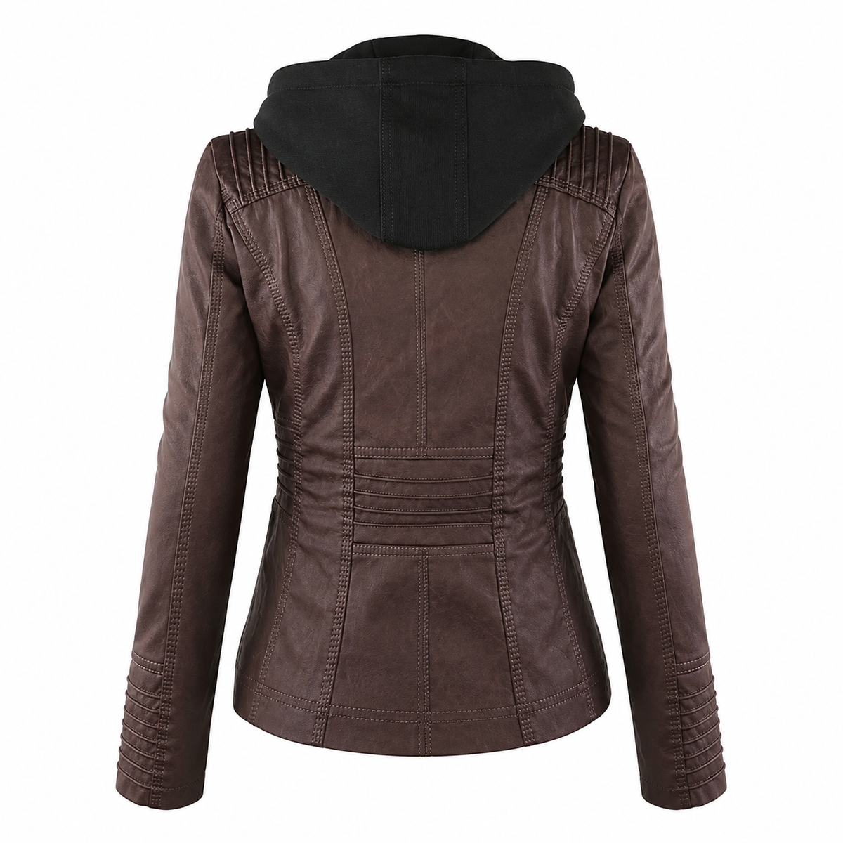Hooded Zip Front Faux Leather Moto Jacket 11