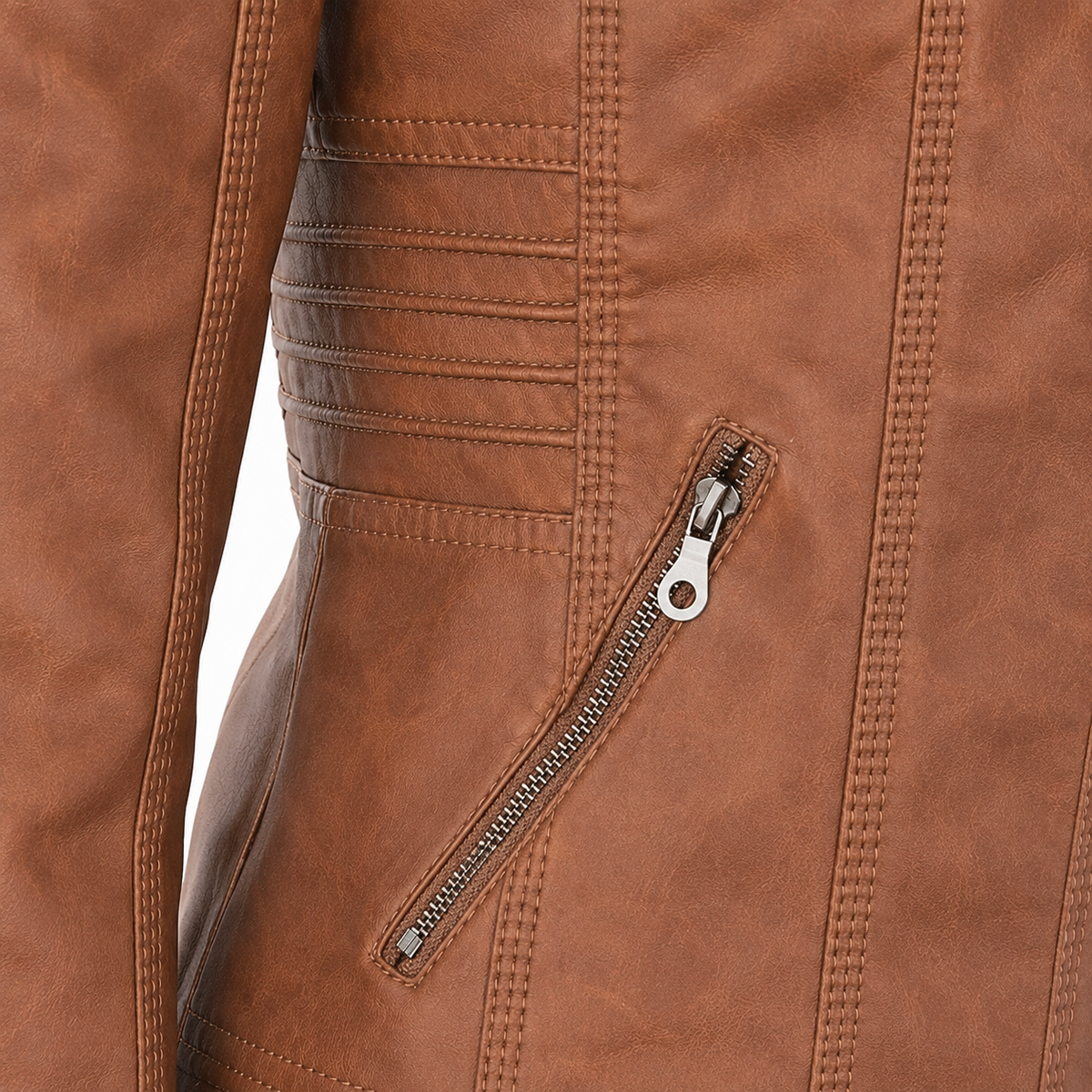 Hooded Zip Front Faux Leather Moto Jacket 13