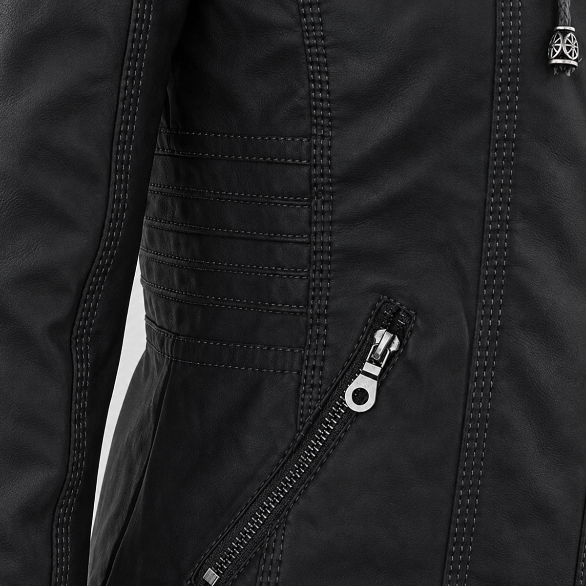 Hooded Zip Front Faux Leather Moto Jacket 17