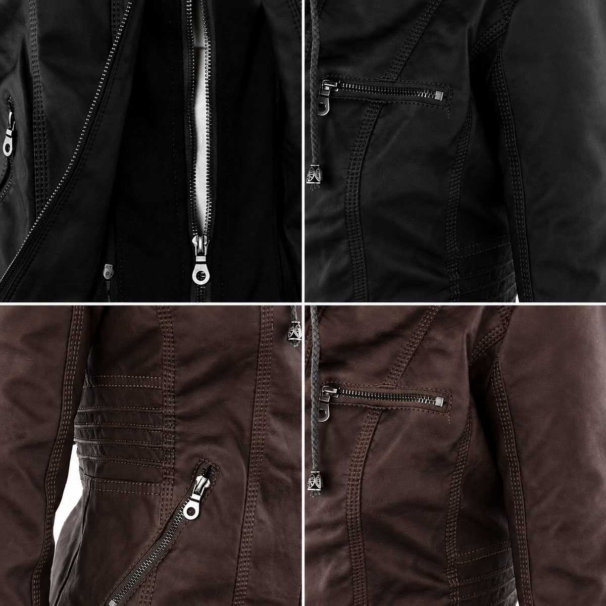 Hooded Zip Front Faux Leather Moto Jacket 20