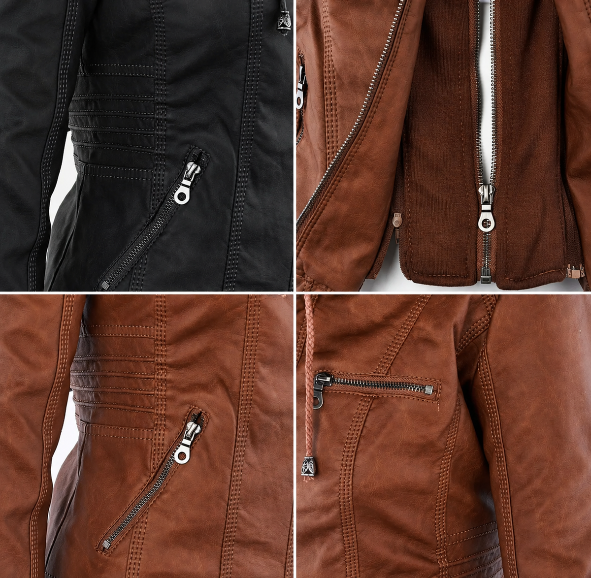 Hooded Zip Front Faux Leather Moto Jacket 21