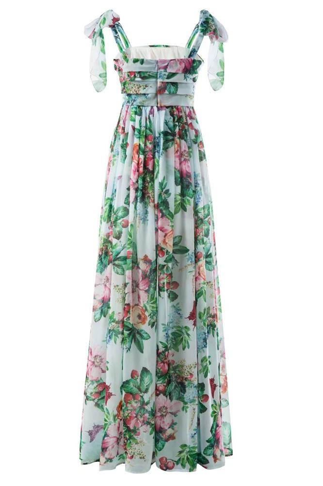 Floral Print Bow Tie Strap Open Back A-Line Maxi Gown - View 4
