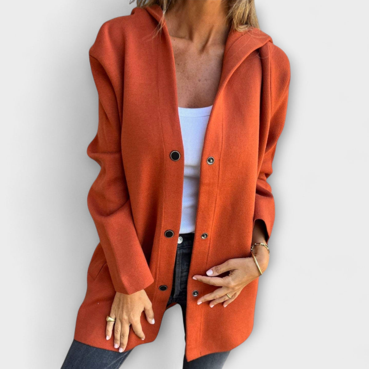 Hooded Button Front Longline Knit Coat 5