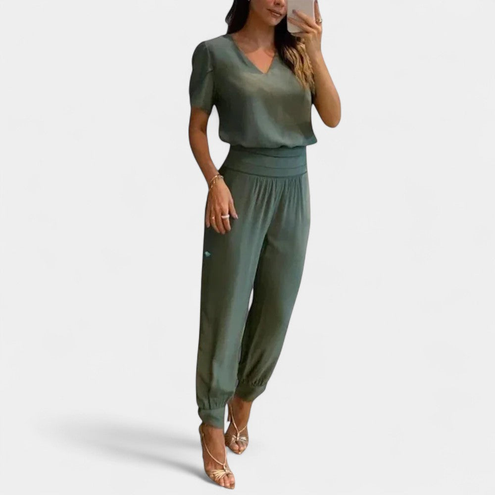 Abstract Print V-Neck Top and Jogger Pants Two Piece Set 4