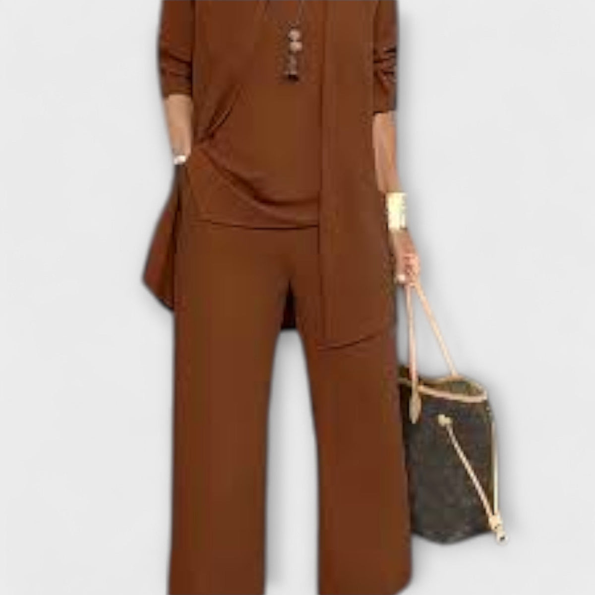 Longline Duster Cardigan Top and Wide Leg Pants Three Piece Set 8