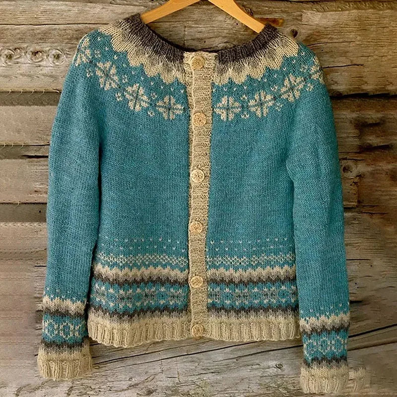 Fair Isle Snowflake Button Front Cardigan