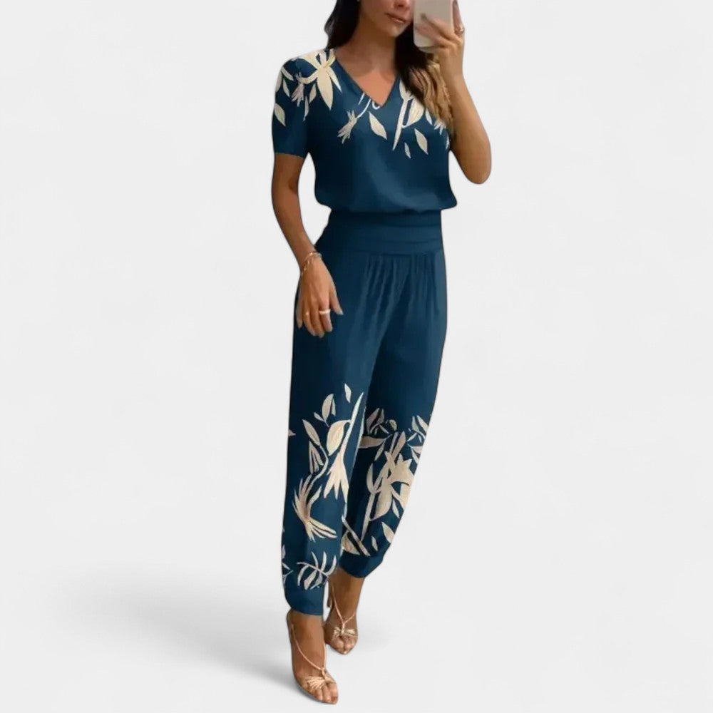 Abstract Print V-Neck Top and Jogger Pants Two Piece Set 2