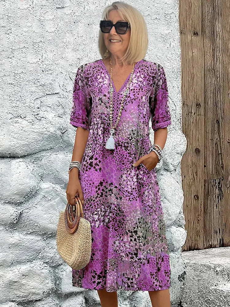 Animal Print V-Neck Half Sleeve Tiered Midi Dress 5
