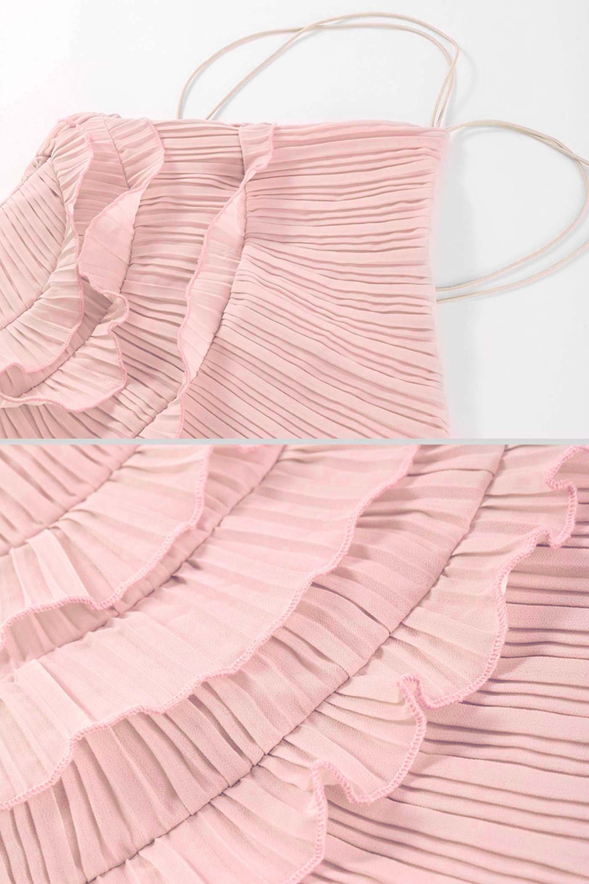 Pleated Halter Midi Dress With Cascading Ruffle Details - Pink - View 11
