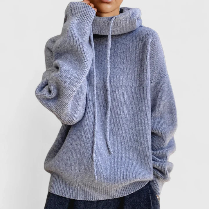 Funnel Hooded Drawstring Oversized Knit Sweater 5