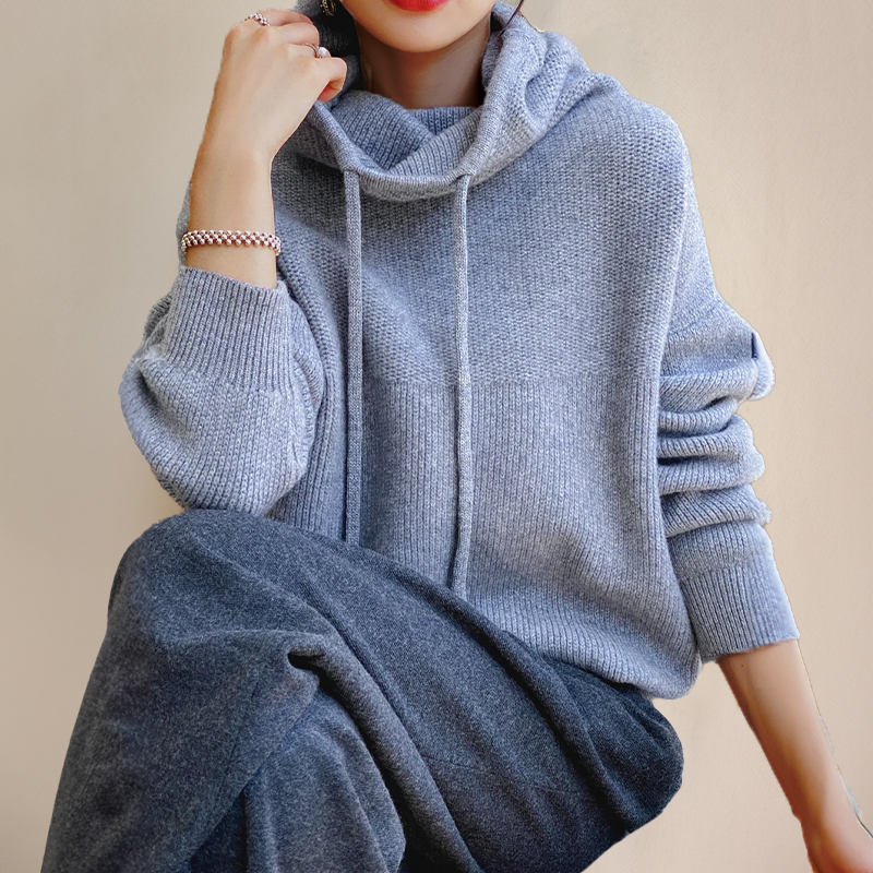Hooded Drawstring Ribbed Hem Oversized Knit Sweater 4