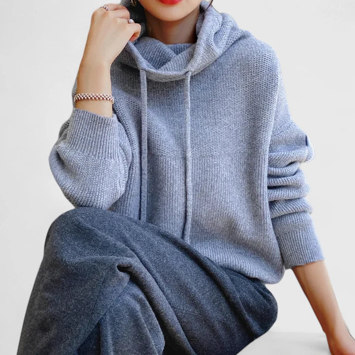 Funnel Hooded Drawstring Oversized Knit Sweater 6