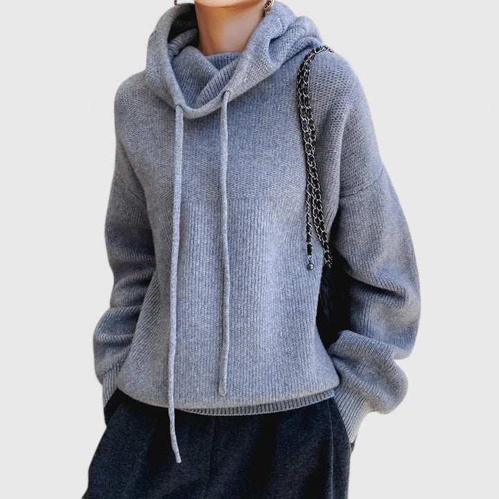 Funnel Hooded Drawstring Oversized Knit Sweater 7