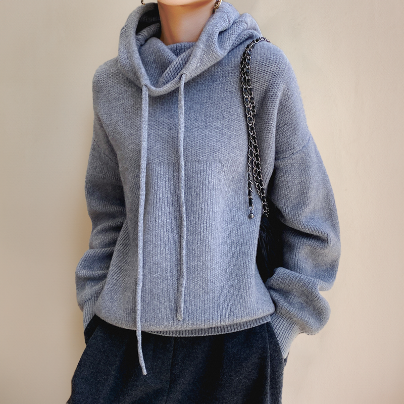 Hooded Drawstring Ribbed Hem Oversized Knit Sweater 3