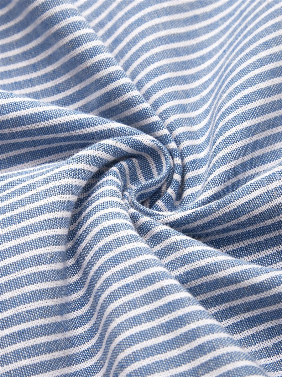 Round Neck Short Sleeve Striped Button Front Midi Dress 4