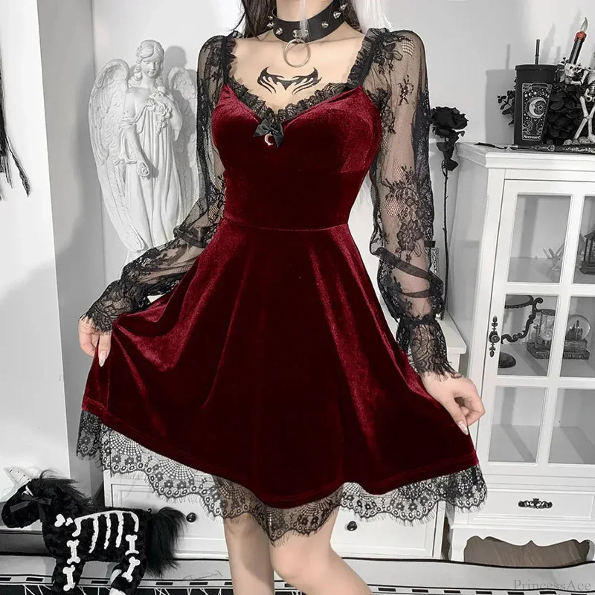 Durable Lace Plunging Neckline Mini Dress