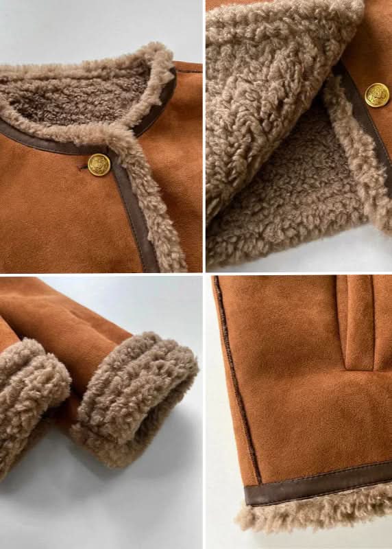 Faux Suede Shearling Lined Button Front Jacket 7