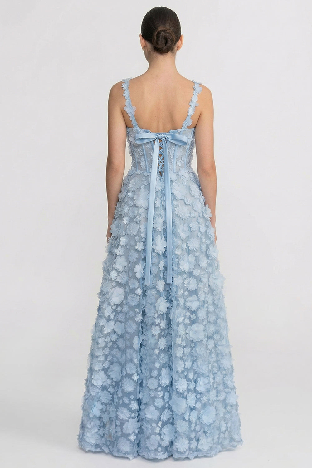 Floral Appliqué Maxi Dress With Corset Bodice - Blue - View 7