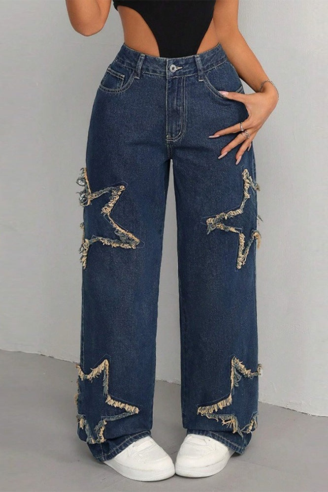 Y2K Star Patch High Street Slim Straight Floor Length