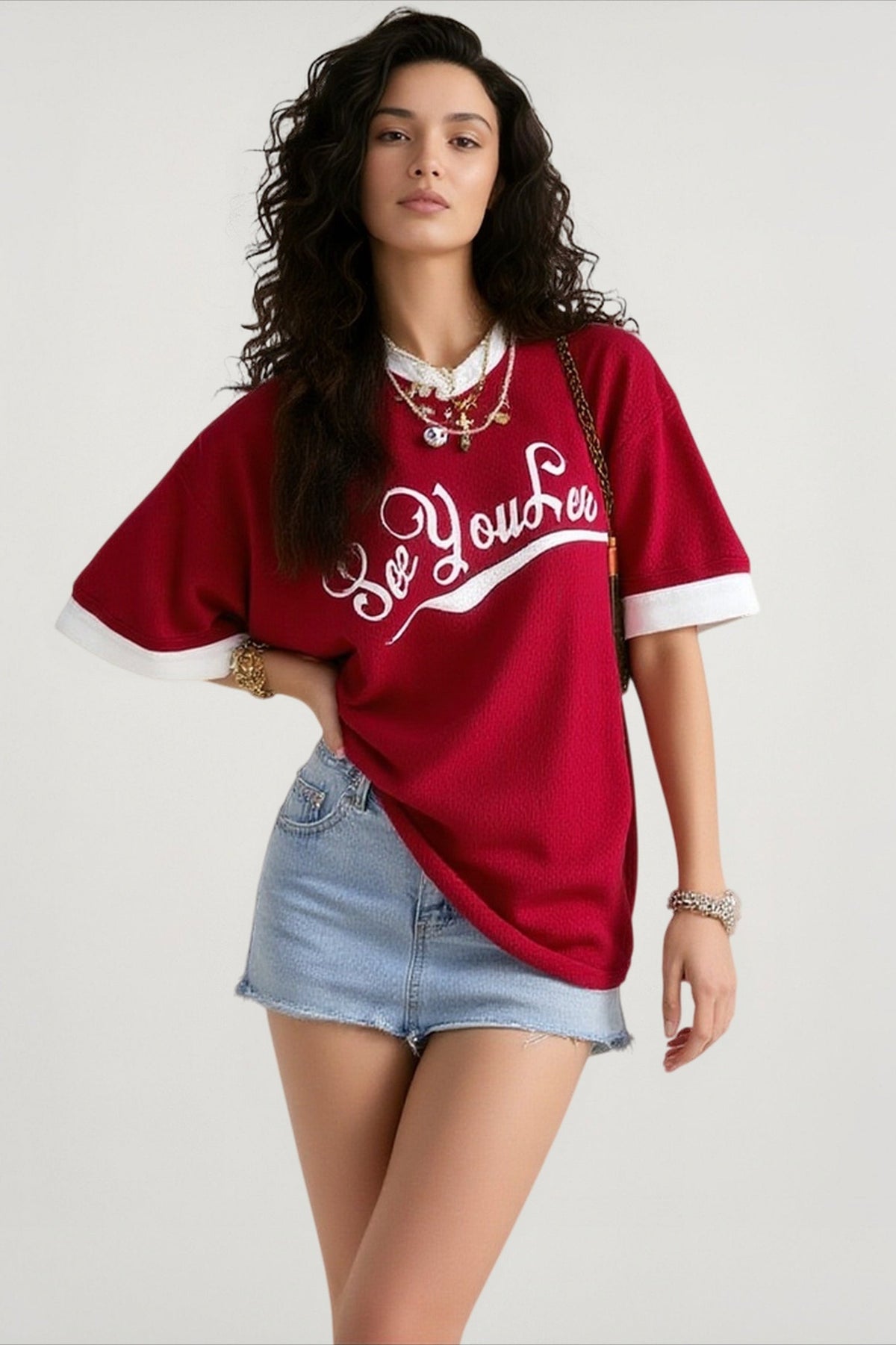 Crew Neck Short Sleeve Contrast Trim Graphic Baseball Tee
