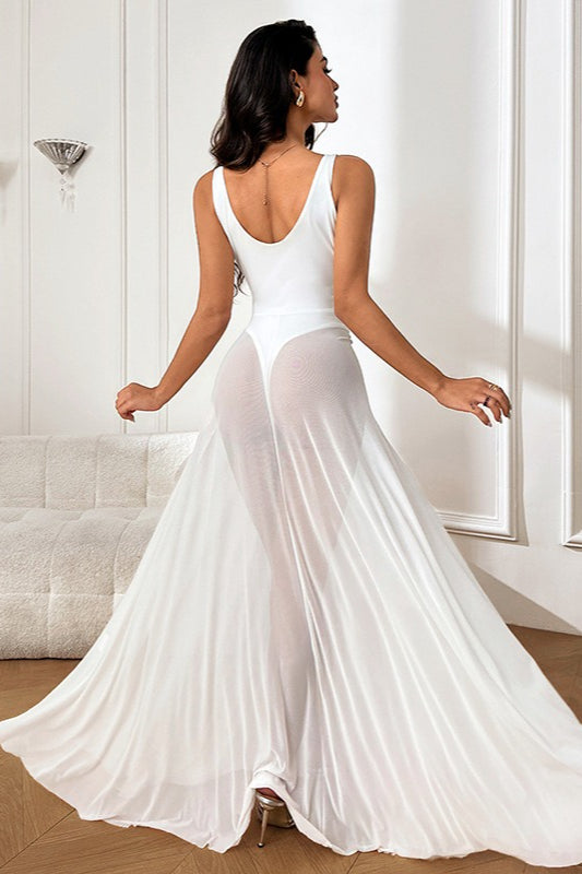 Sheer Mesh V-Neck Spaghetti Strap A-Line Maxi Dress - View 4