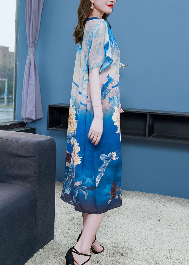 Floral Print Round Neck Short Sleeve Shift Midi Dress - View 4