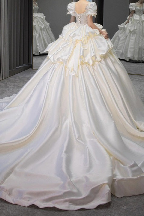 Sweetheart Beaded Puff Sleeve Pick Up Ruffle Ball Gown - View 4