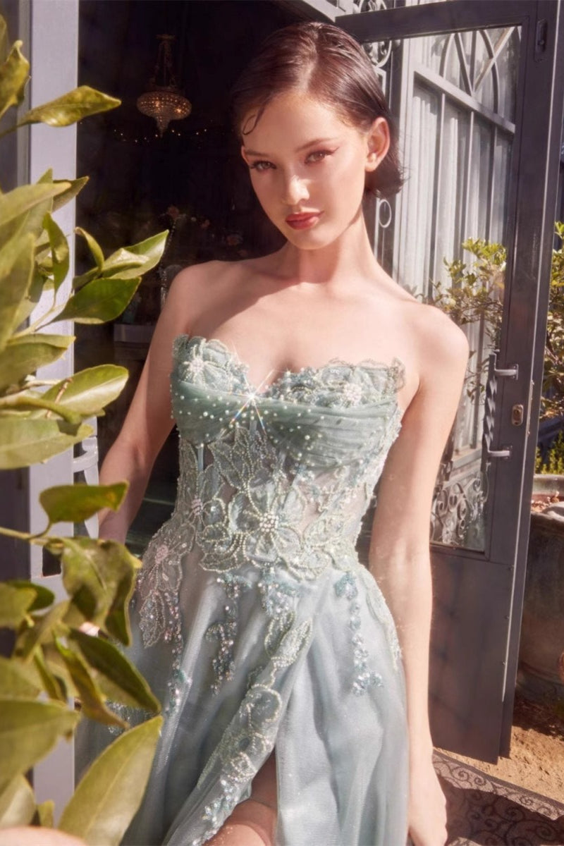 Tulle Sweetheart Strapless Lace High Split A-Line Ball Gown - View 4
