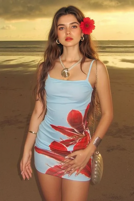 Floral Print Square Neck Spaghetti Strap Ruched Bodycon Mini Dress 2