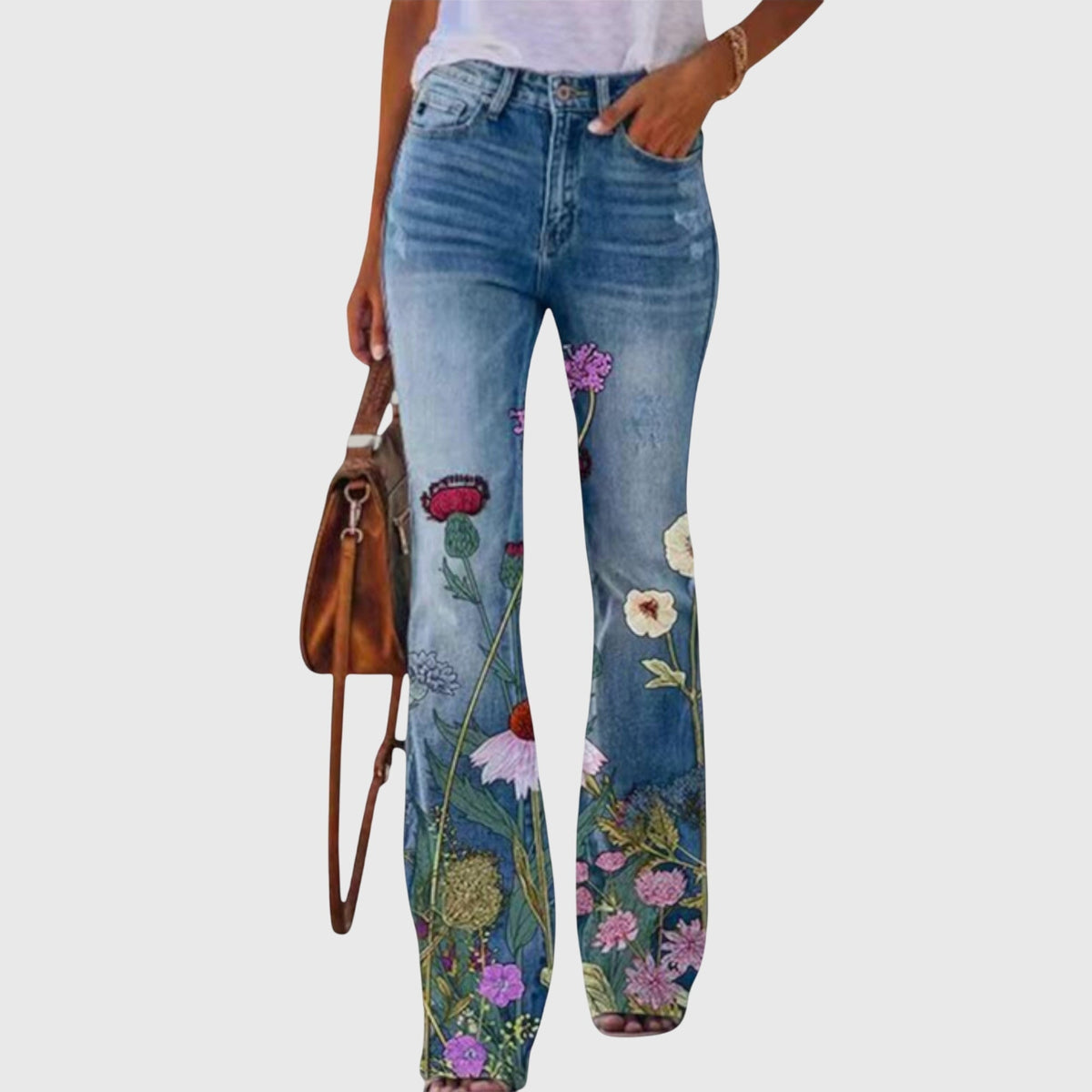 Floral Print High Waist Flare Jeans 3
