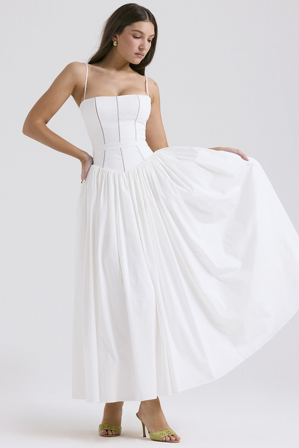 Spaghetti Strap Corset Drop Waist Fit and Flare Midi Dress - View 2