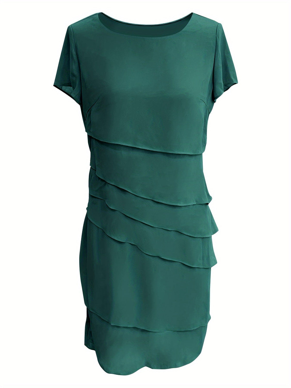 Cotton Layered Trim Round Neck Short Sleeve Midi Dress - View 3