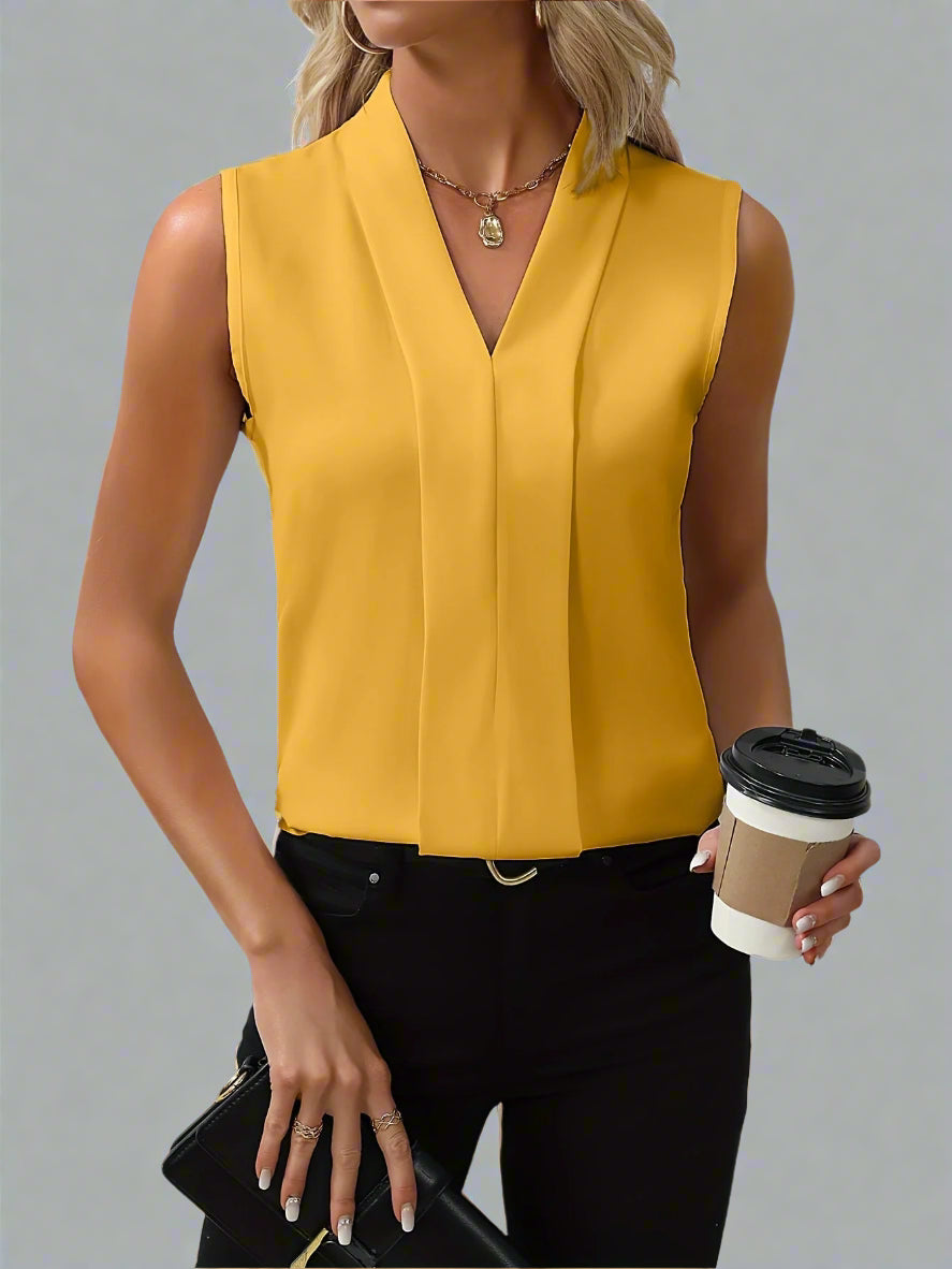 V-Neck Pleated Front Sleeveless Blouse 3