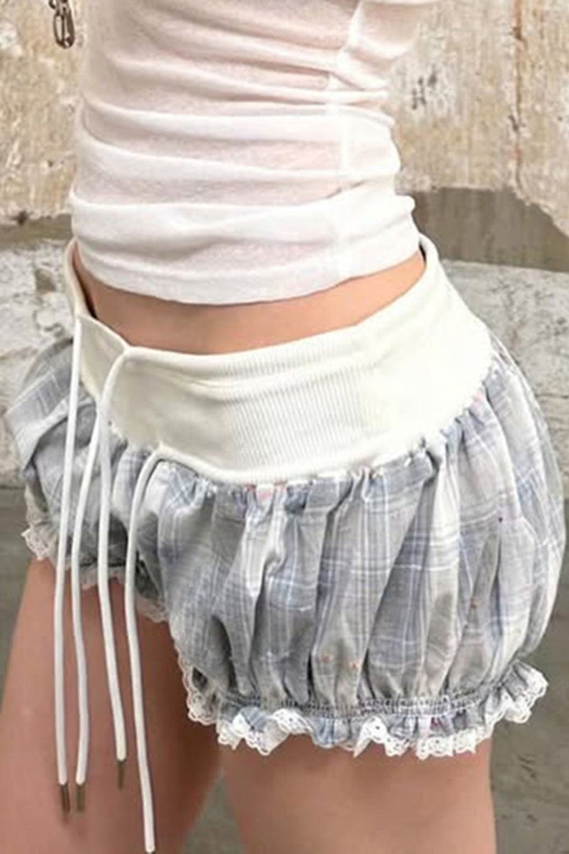 Ruffle Trim Drawstring Low Rise Bodycon Shorts