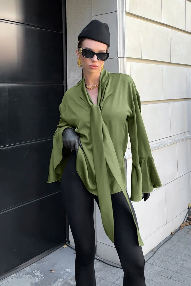 Lazy Flare Sleeve Ruffle Blouse